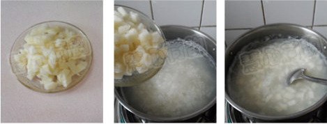 银耳梨子煮大米粥的做法步骤3